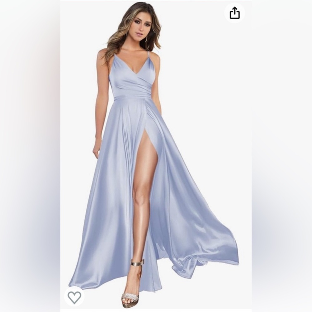 Lilac Satin Dress with Side Slit Long Ruched A Line Maxi Gown